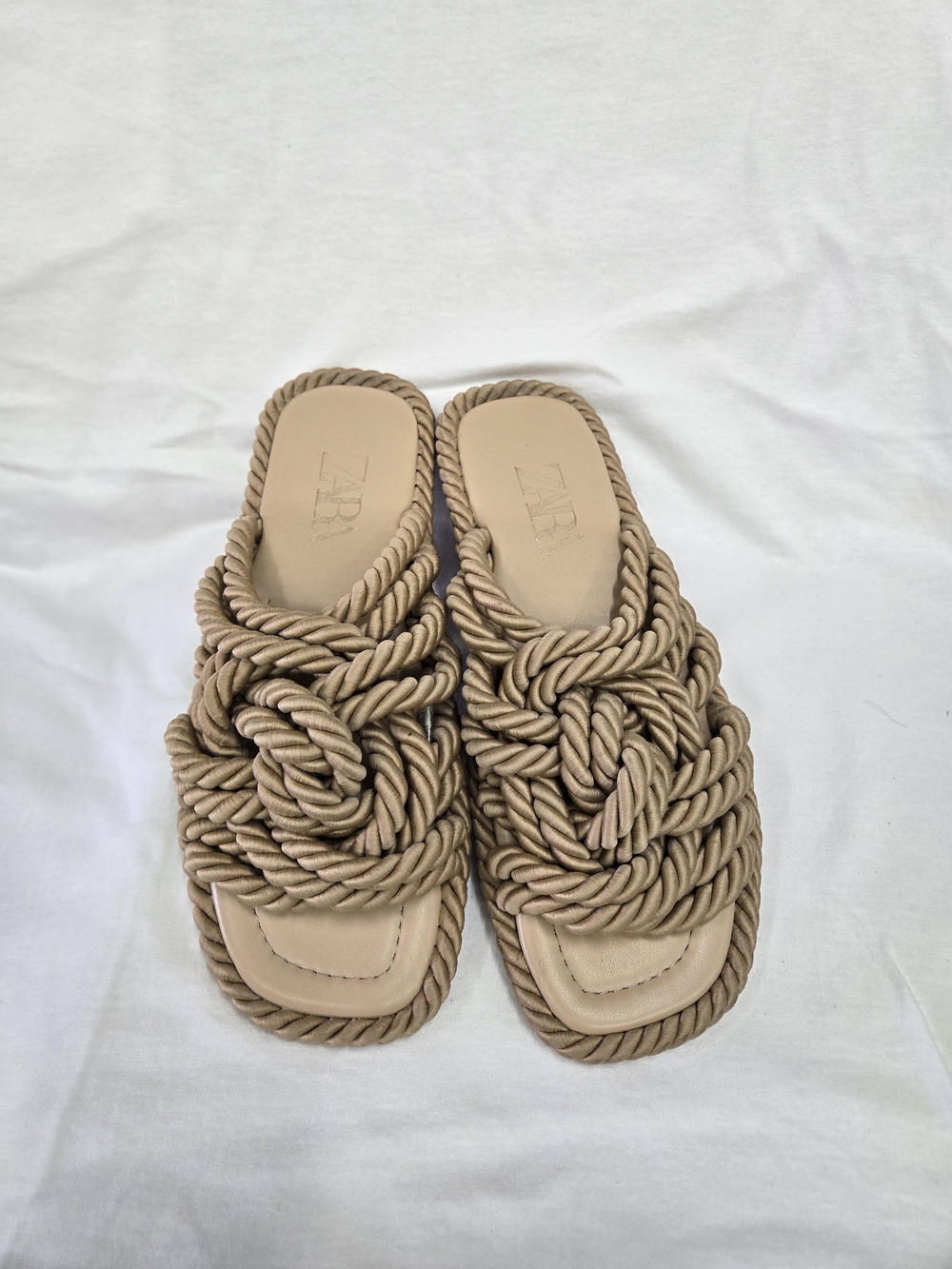 Zara Women's Beige Rope Knot Slide Sandals